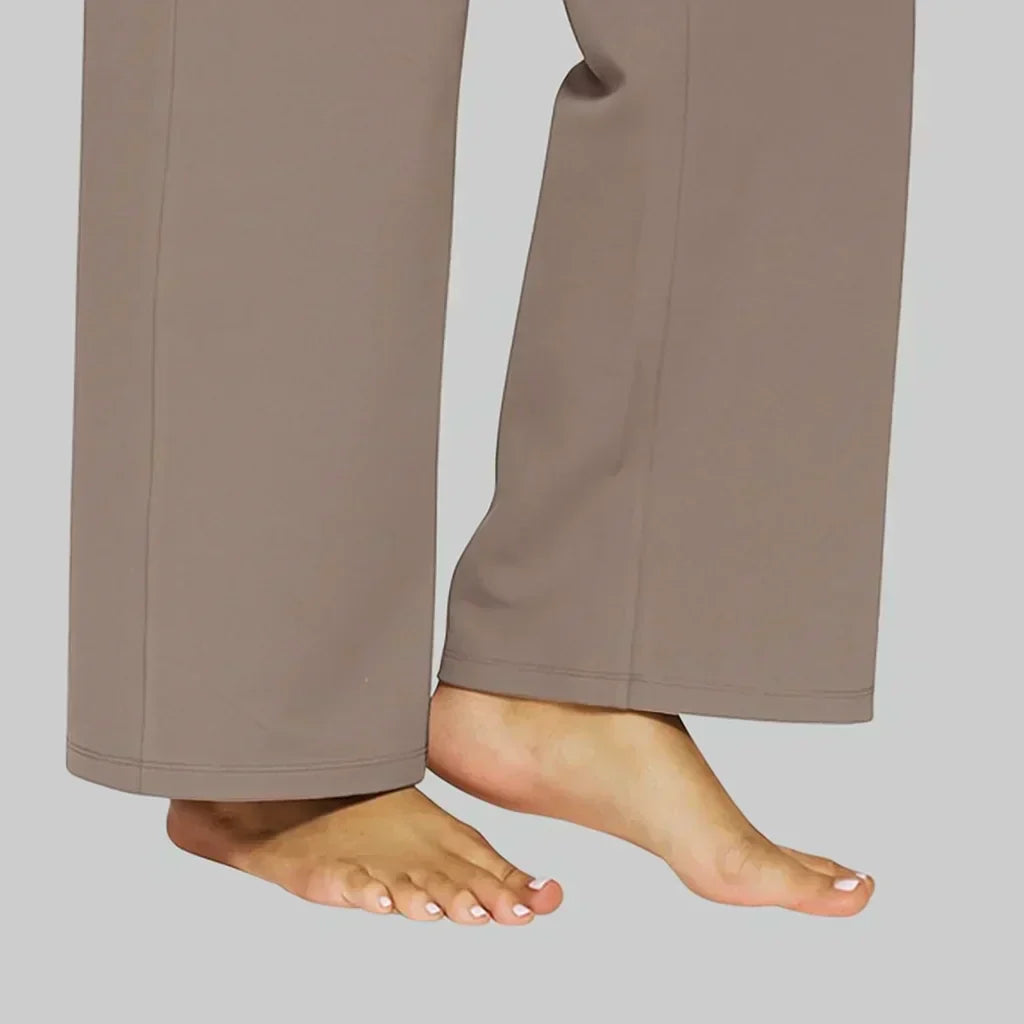 High Waist Hose Damen | Stoffhose mit weitem Bein und praktischen Taschen | Elegante Business Hose für Büro und Alltag