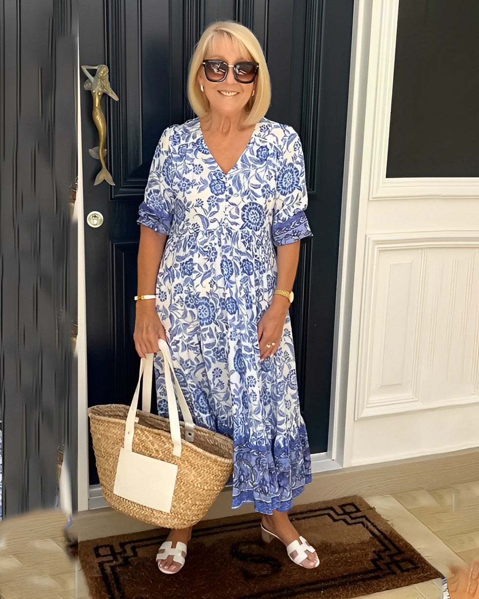 Women's Maxi Dress with Floral Pattern | Airy Summer Dress with V-Neck | Floral Casual Dress for Every Day