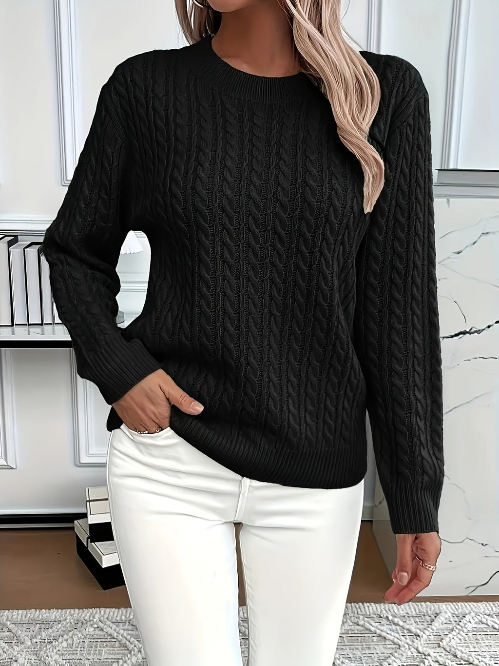Strickpullover mit Zopfmuster für Damen – Weicher und stilvoller Pullover für Frühling und Herbst