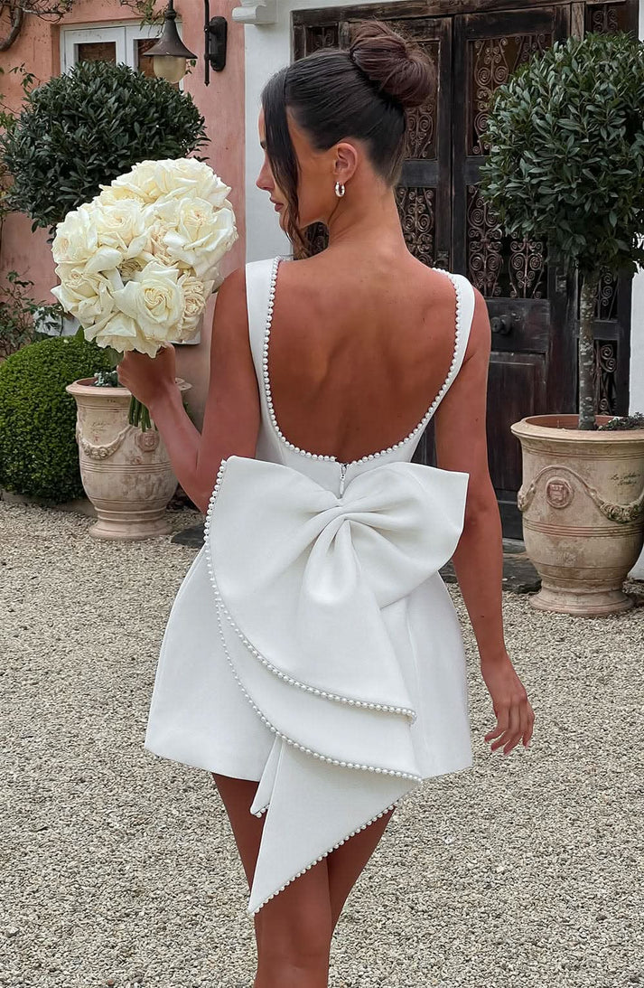 Sleeveless Mini Dress with Pearl Embellishment for Wedding Guests
