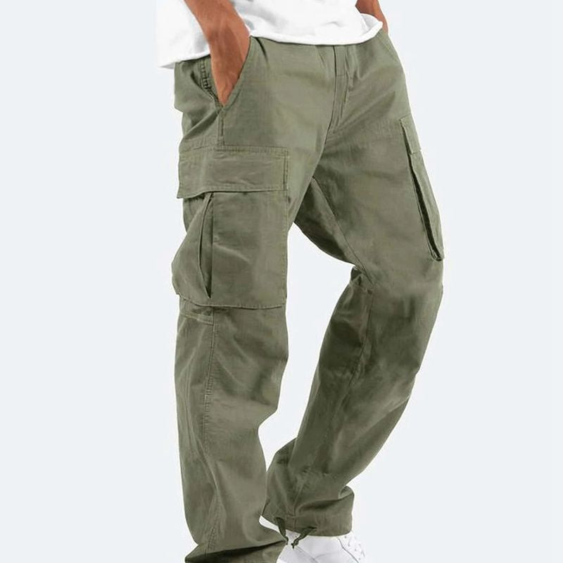 Comfortable cargo pants for men with stretch content | Regular fit casual pants with elastic waistband and practical pockets