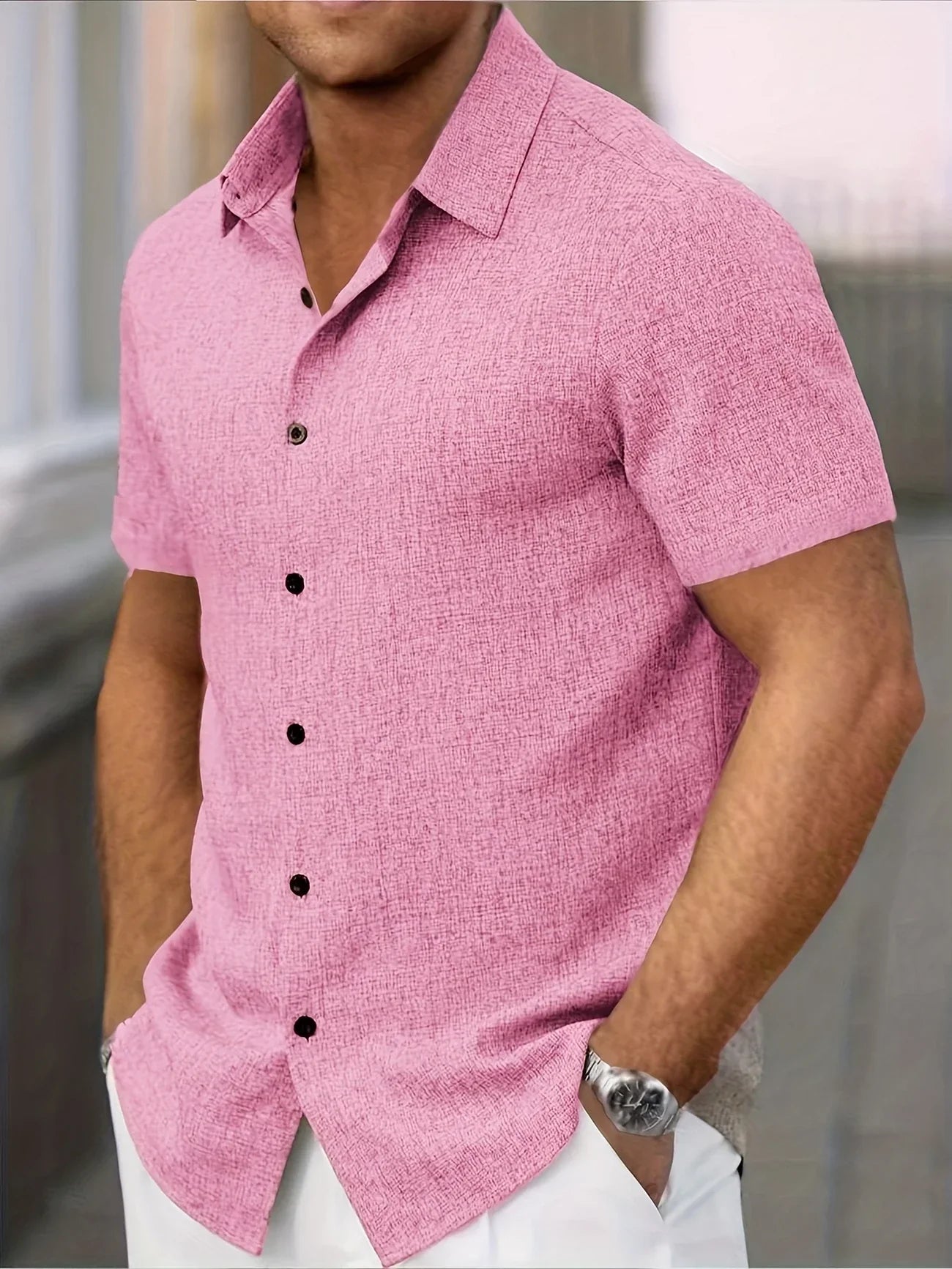 Men's Short-Sleeve Linen Shirt - Lightweight Summer Shirt Made from Linen Blend - Breathable Casual Shirt for Vacation and Everyday Wear