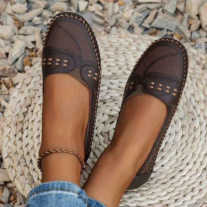 Women's Breathable Slip-On Shoes | Comfortable Slip-On Loafers with Perforated Pattern and Soft Sole for Everyday Wear | Lightweight Loafers