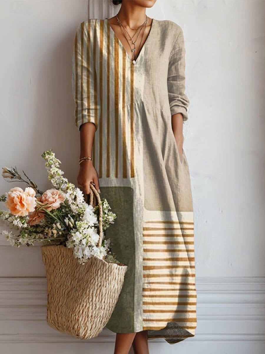 Damenkleid mit Taschen | Bequemes Freizeitkleid für jeden Tag | Lockeres Alltagskleid aus atmungsaktivem Stoff ohne Knittern