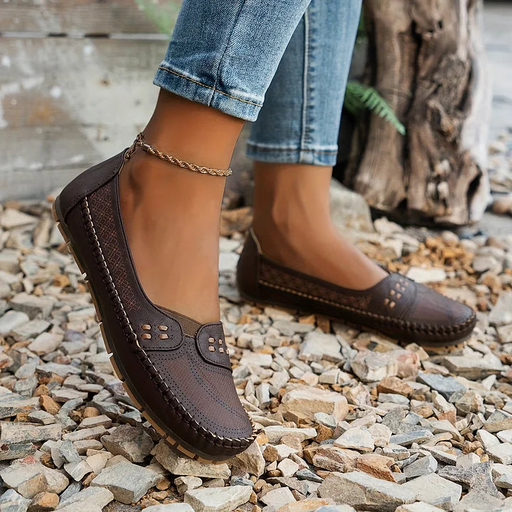 Women's Breathable Slip-On Shoes | Comfortable Slip-On Loafers with Perforated Pattern and Soft Sole for Everyday Wear | Lightweight Loafers