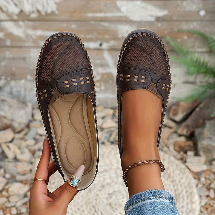 Women's Breathable Slip-On Shoes | Comfortable Slip-On Loafers with Perforated Pattern and Soft Sole for Everyday Wear | Lightweight Loafers