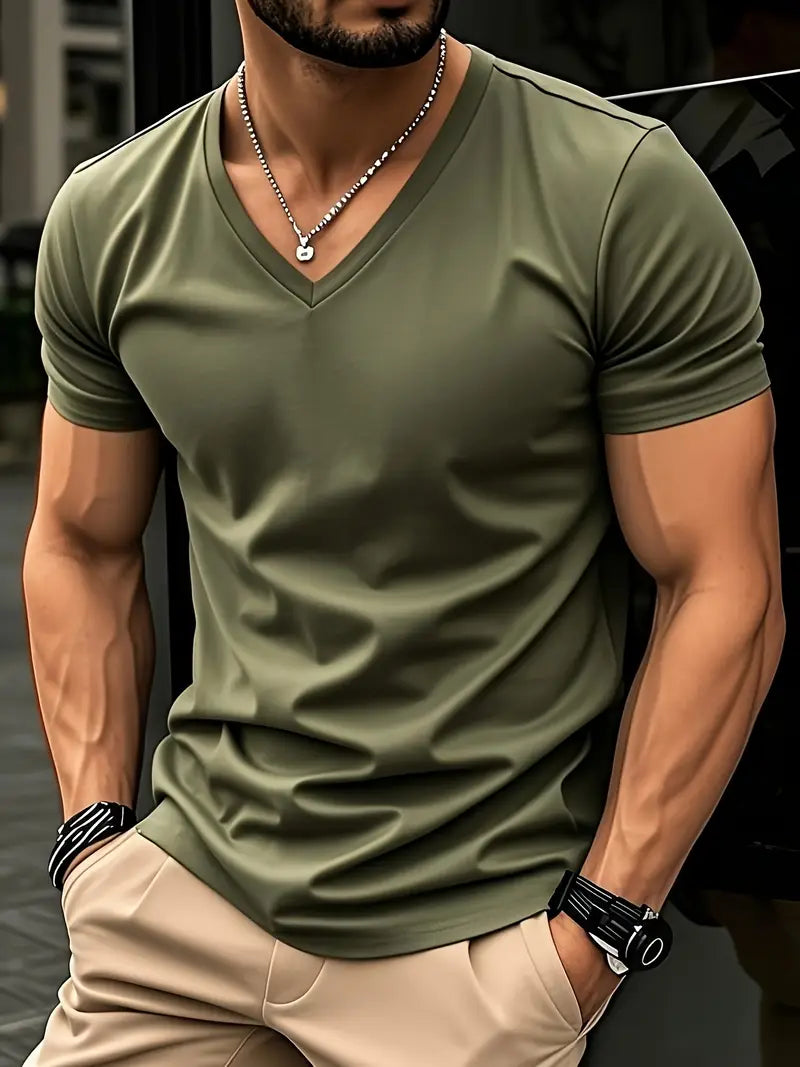 V-neck T-shirt for men | Fitted slim fit short-sleeve shirt made of soft fabric | Classic basic for everyday wear