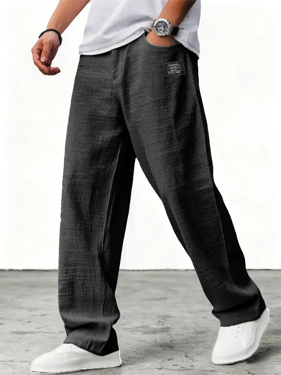 Men's linen pants with wide legs and drawstring | Comfortable fabric pants with a straight cut and practical side pockets