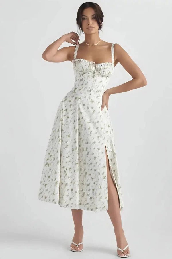Elegantes Sommerkleid mit Korsett-Oberteil und Blumenmuster