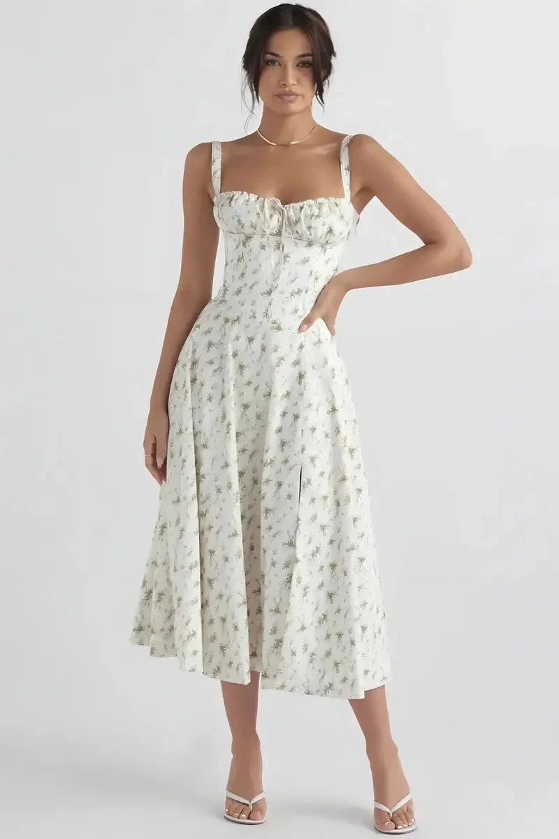 Elegantes Sommerkleid mit Korsett-Oberteil und Blumenmuster