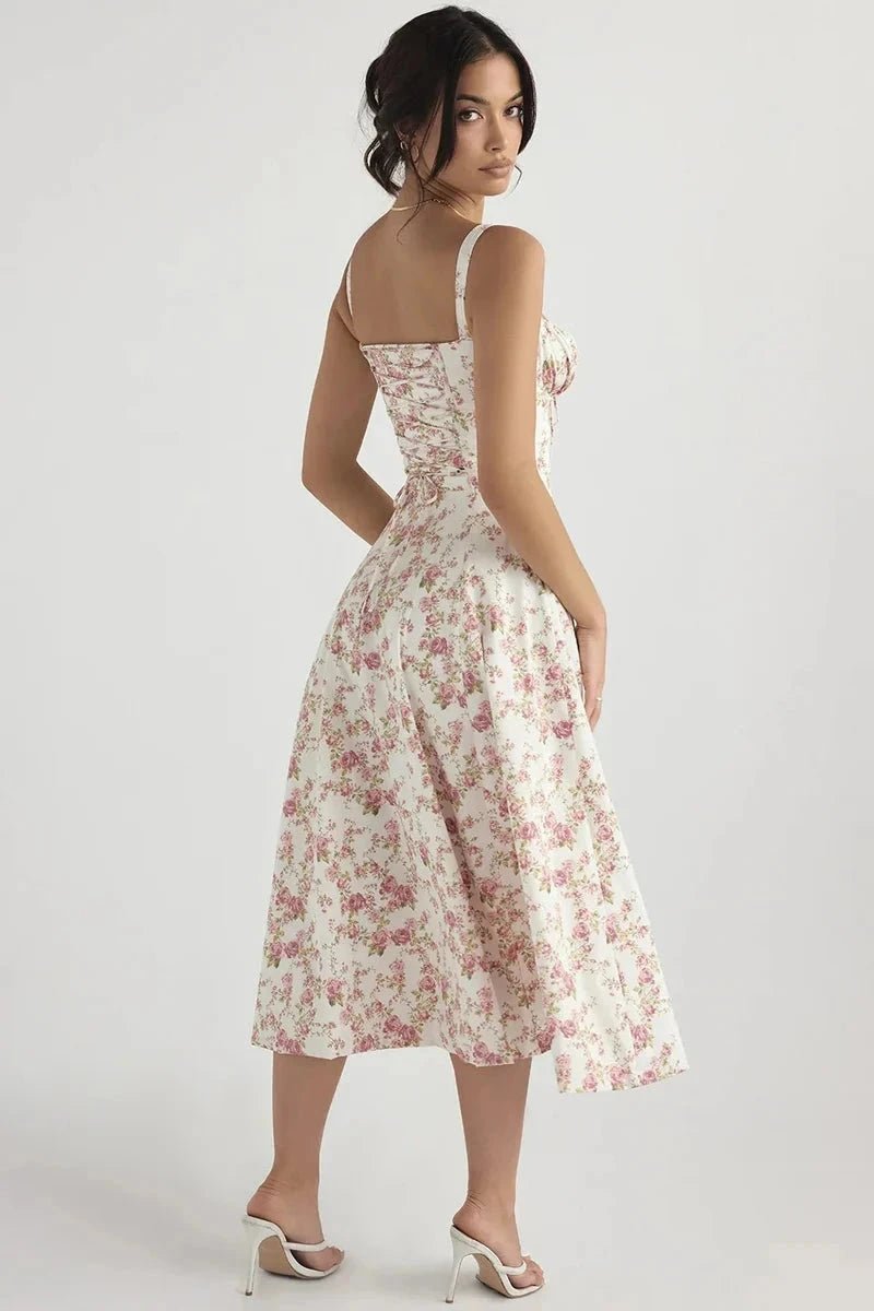 Elegantes Sommerkleid mit Korsett-Oberteil und Blumenmuster