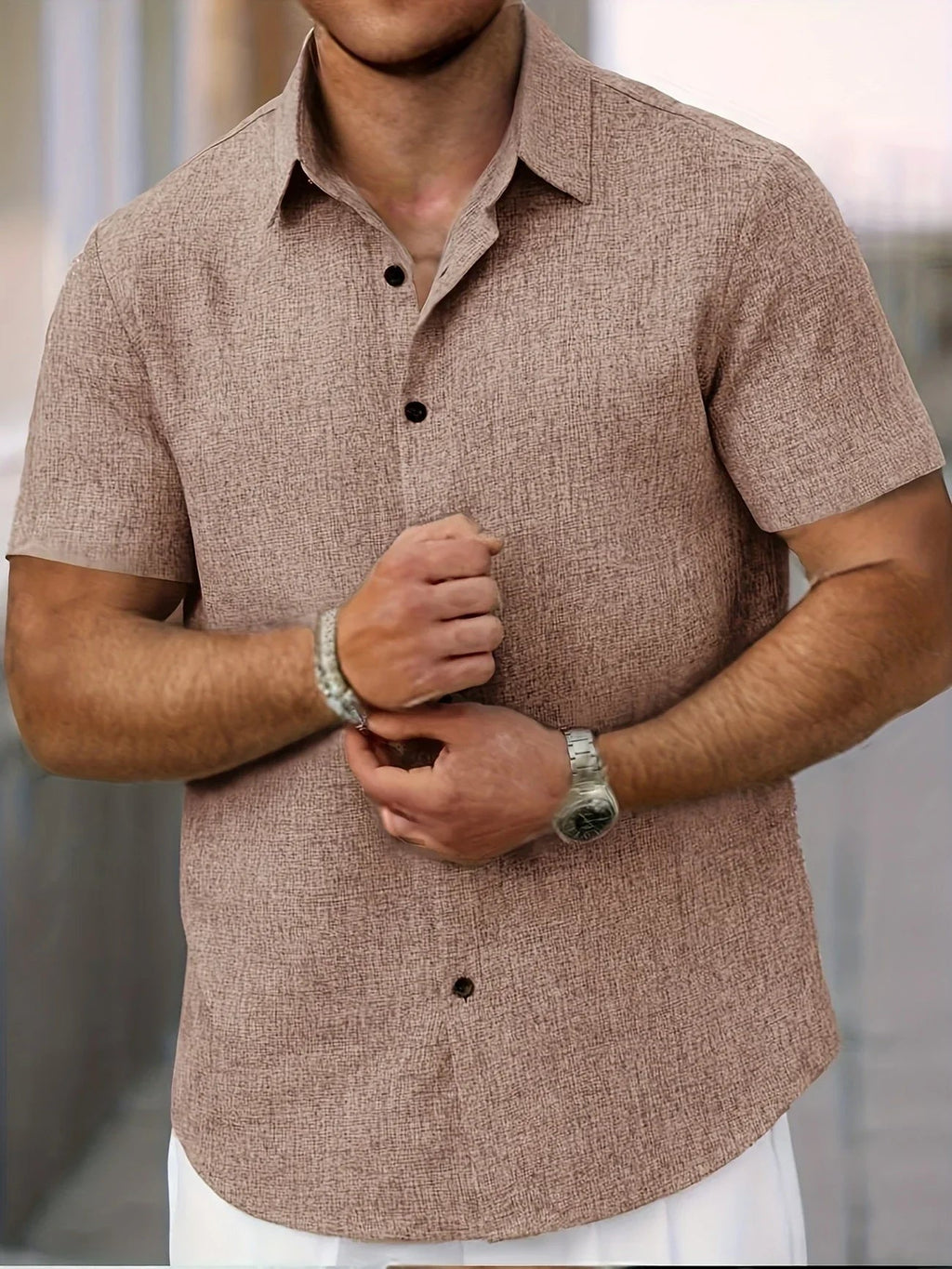 Men's Short-Sleeve Linen Shirt - Lightweight Summer Shirt Made from Linen Blend - Breathable Casual Shirt for Vacation and Everyday Wear