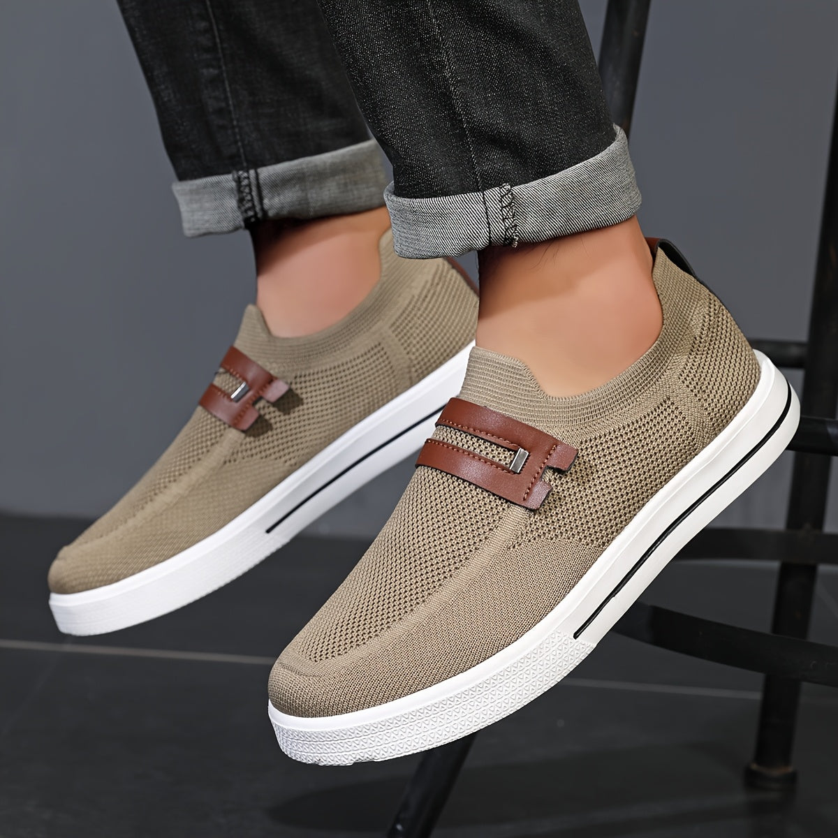 Men's Slip-On Sneakers | Breathable Knit Shoes for Everyday Wear | Lightweight Casual Shoes Without Laces & Comfortable
