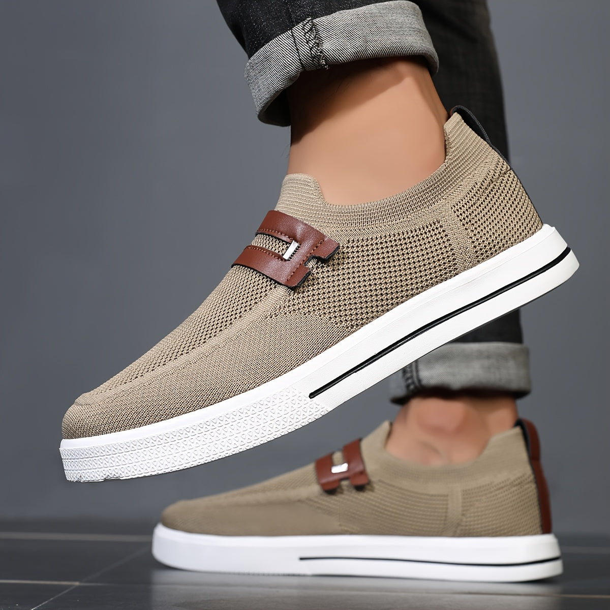 Men's Slip-On Sneakers | Breathable Knit Shoes for Everyday Wear | Lightweight Casual Shoes Without Laces & Comfortable