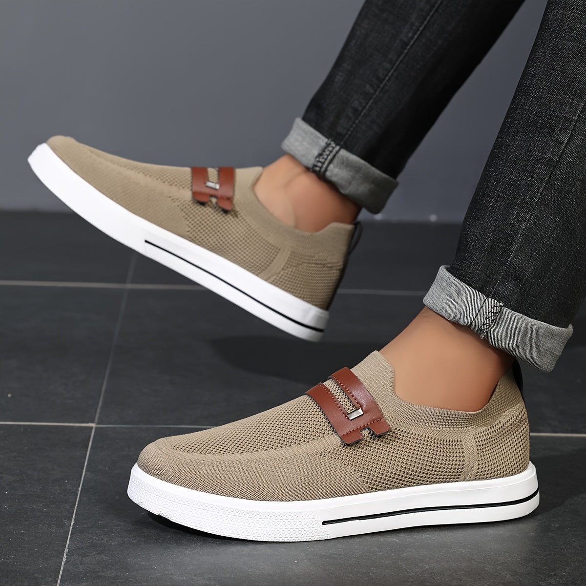 Men's Slip-On Sneakers | Breathable Knit Shoes for Everyday Wear | Lightweight Casual Shoes Without Laces & Comfortable