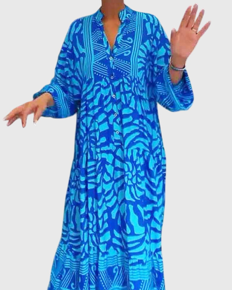 Women's Maxi Dress with V-Neck and Half-Length Sleeves | Airy Summer Dress with Print in a Loose Fit for Everyday Wear