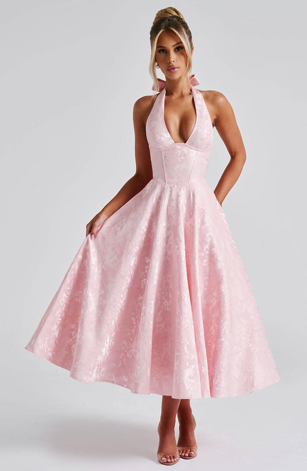 Women's Wedding Guest Floral Halter Midi Dress - product image 12
