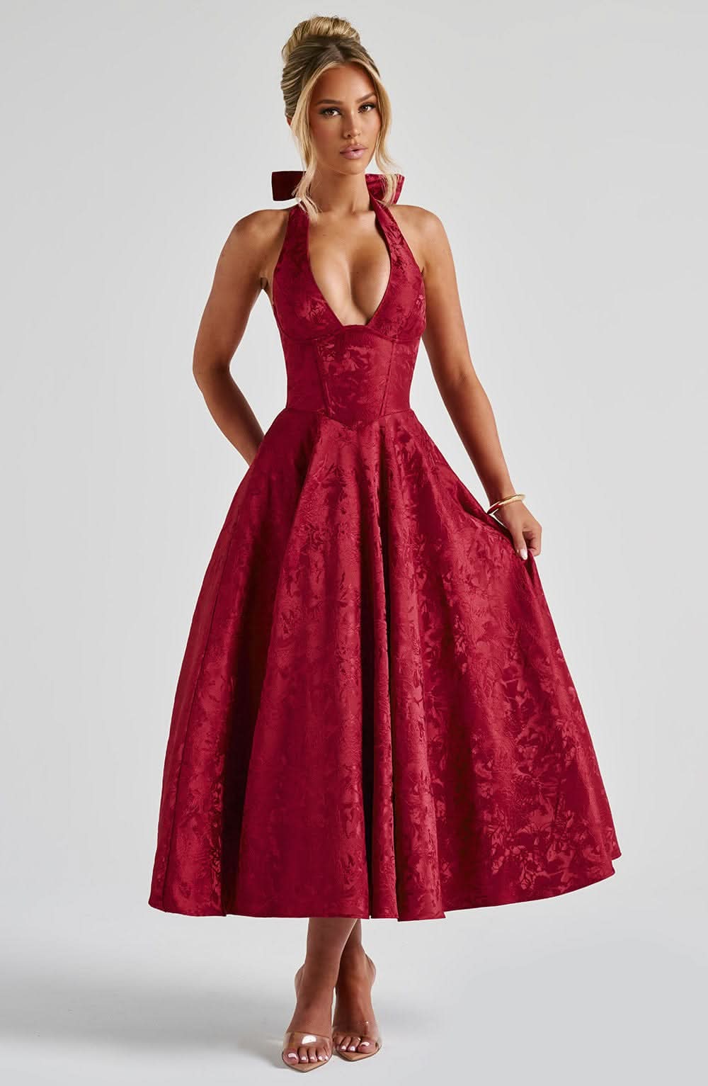 Women's Wedding Guest Floral Halter Midi Dress - product image 13