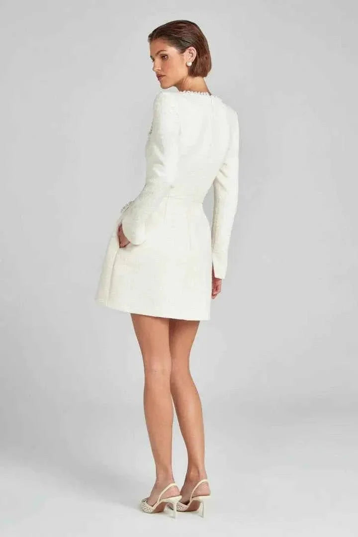 Langarm Tweed Minikleid für Damen mit Perlendetails und elegantem Schnitt