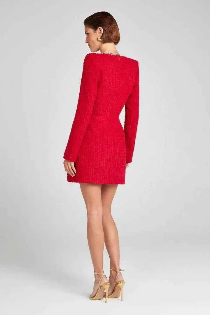 Langarm Tweed Minikleid für Damen mit Perlendetails und elegantem Schnitt