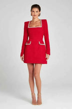 Langarm Tweed Minikleid für Damen mit Perlendetails und elegantem Schnitt