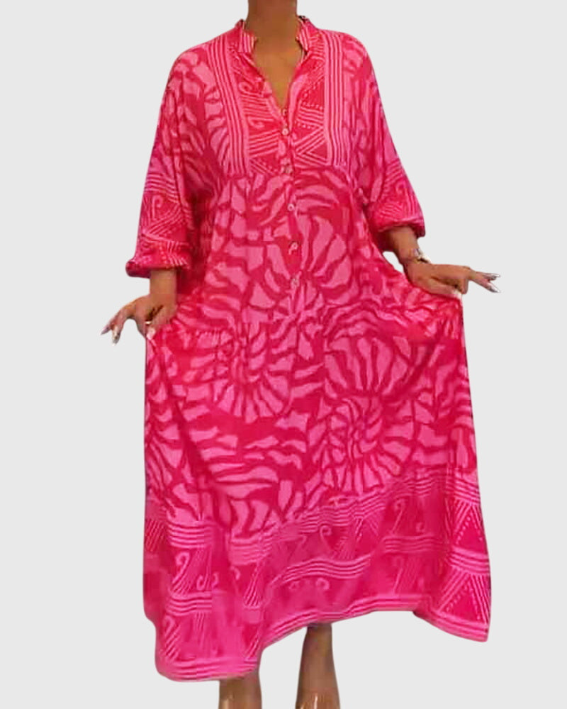 Women's Maxi Dress with V-Neck and Half-Length Sleeves | Airy Summer Dress with Print in a Loose Fit for Everyday Wear