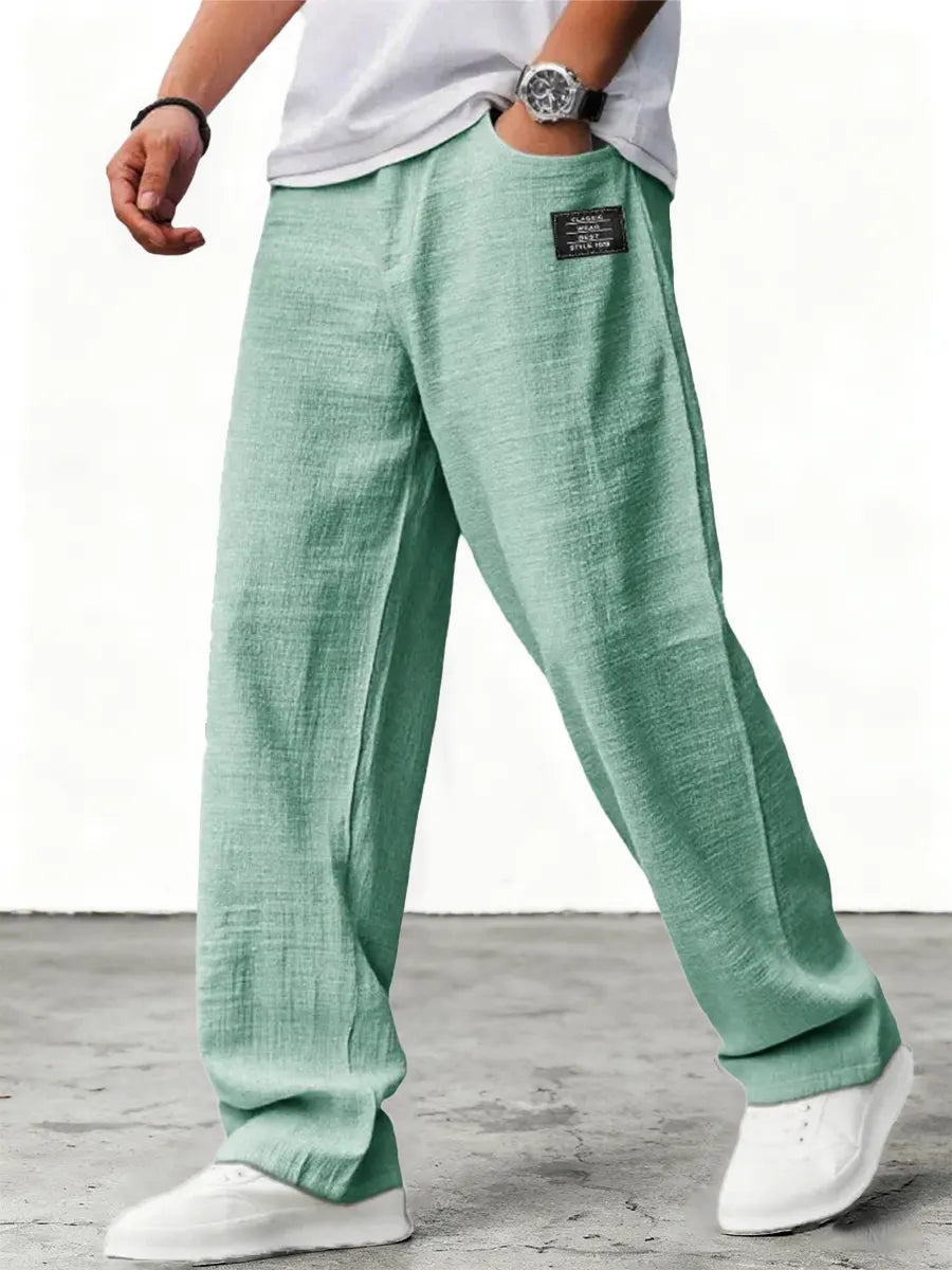 Men's linen pants with wide legs and drawstring | Comfortable fabric pants with a straight cut and practical side pockets