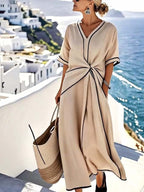 Summer maxi dress for women with V-neck and twist front