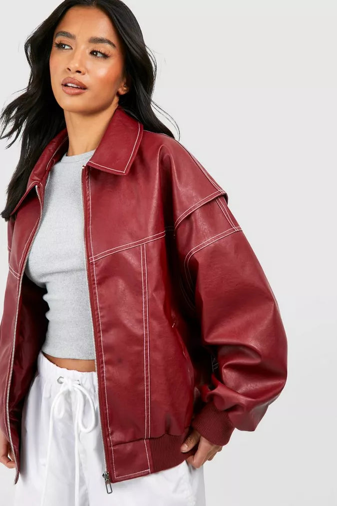 Women's bomber jacket in an oversized look made from high-quality faux leather - soft transitional jacket with a leather look for modern outfits
