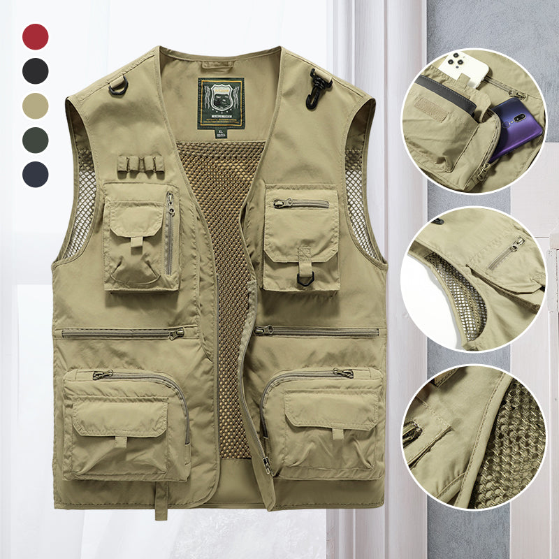 Leichte Herren Outdoor Weste mit vielen Taschen | Atmungsaktive Anglerweste und Wanderweste für Sommer und Reisen