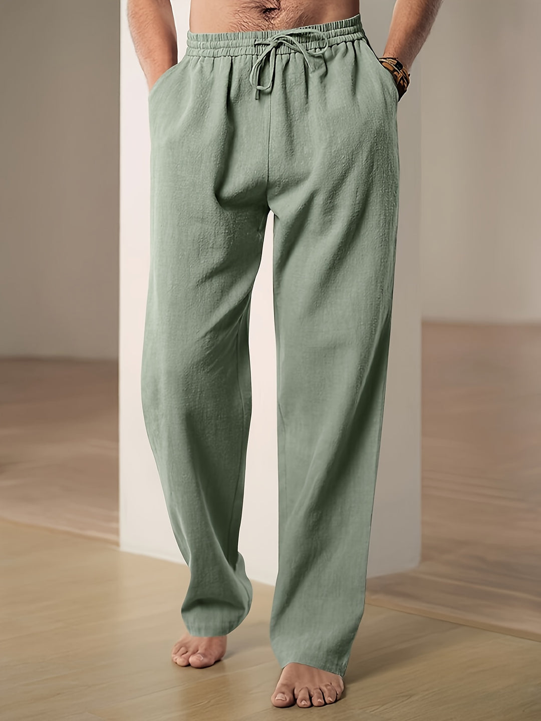 Men's linen pants summer pants with elastic waistband and drawstring - Lightweight breathable casual pants for everyday wear