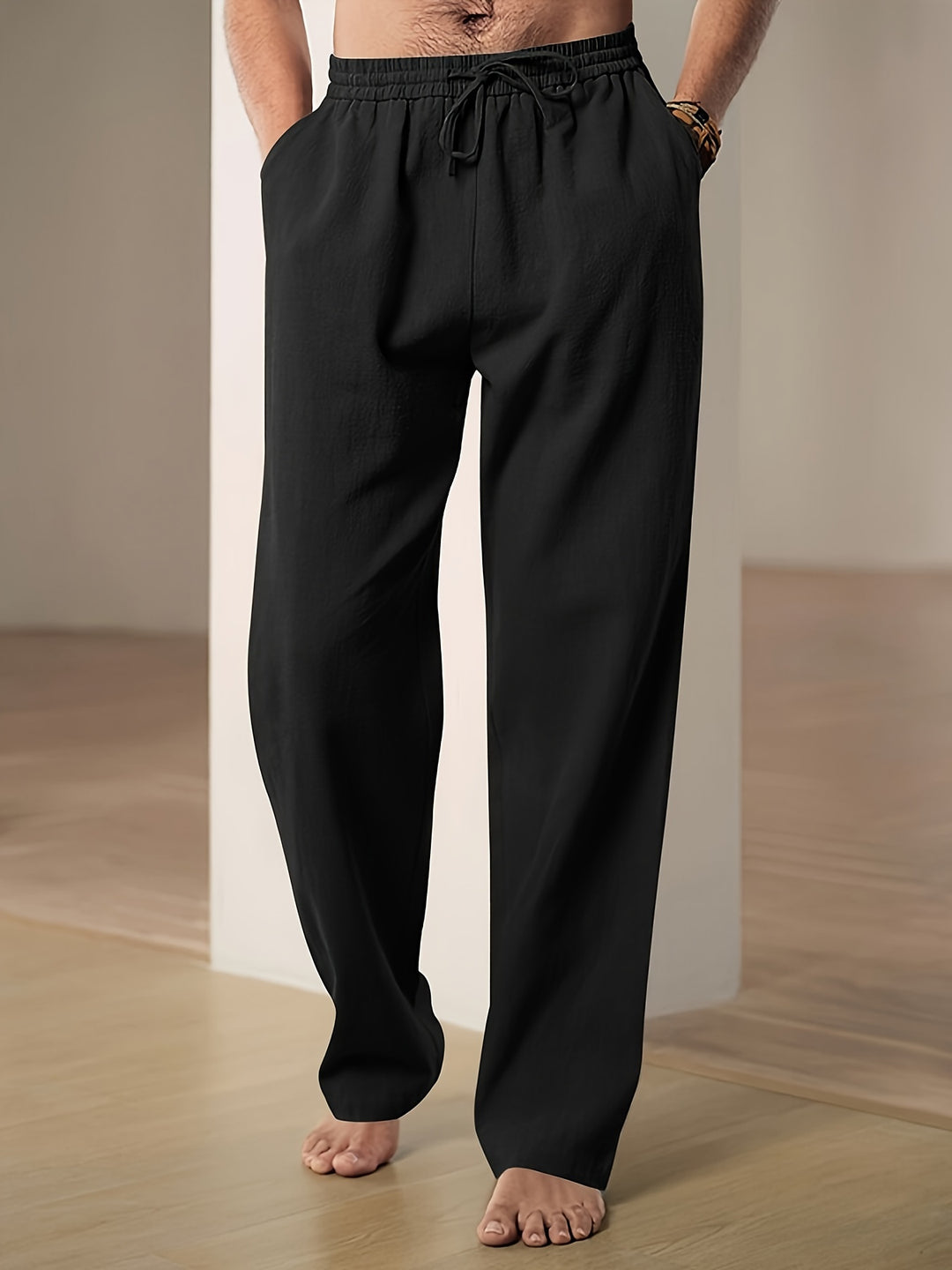 Men's linen pants summer pants with elastic waistband and drawstring - Lightweight breathable casual pants for everyday wear