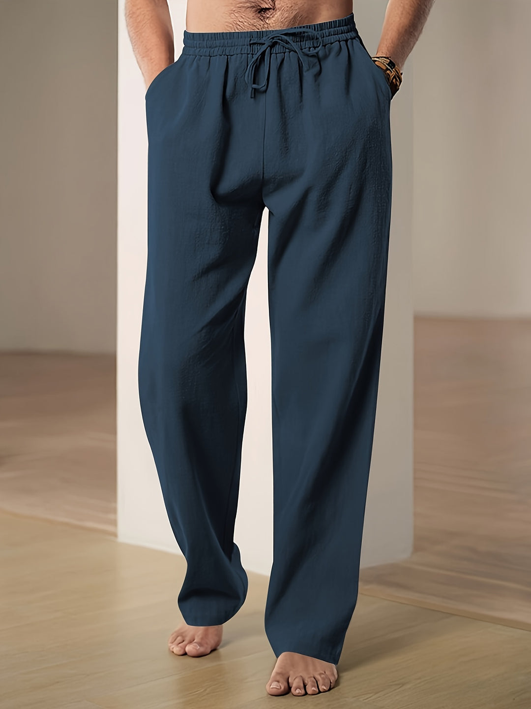 Men's linen pants summer pants with elastic waistband and drawstring - Lightweight breathable casual pants for everyday wear