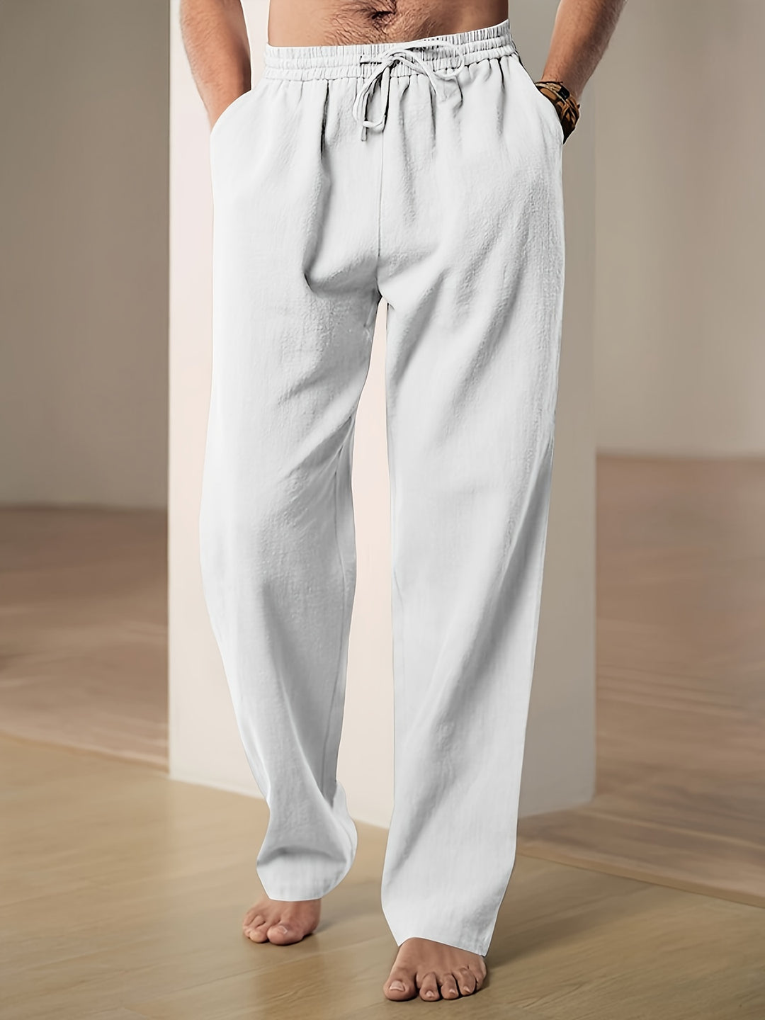 Leinenhose Herren Sommerhose mit elastischem Bund und Kordelzug - Leichte atmungsaktive Freizeithose für den Alltag