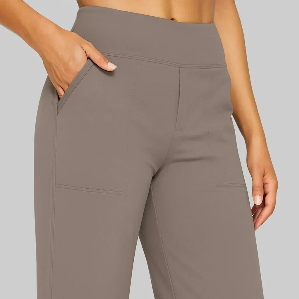 High Waist Hose Damen | Stoffhose mit weitem Bein und praktischen Taschen | Elegante Business Hose für Büro und Alltag