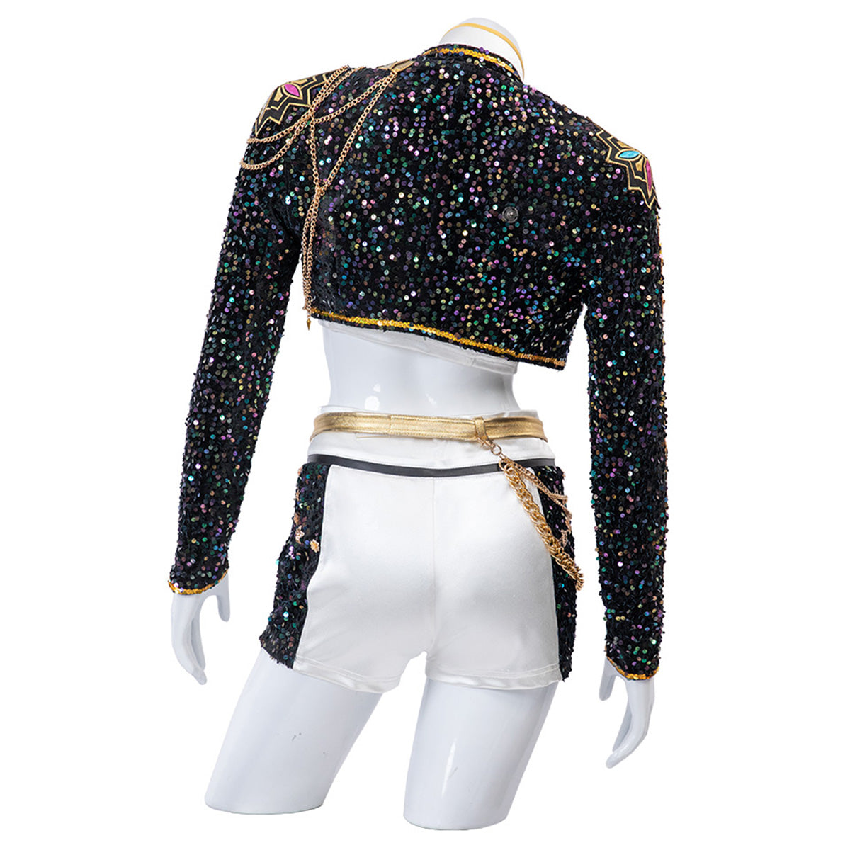Glitzerndes Pailletten-Bühnenkostüm in Schwarz & Gold