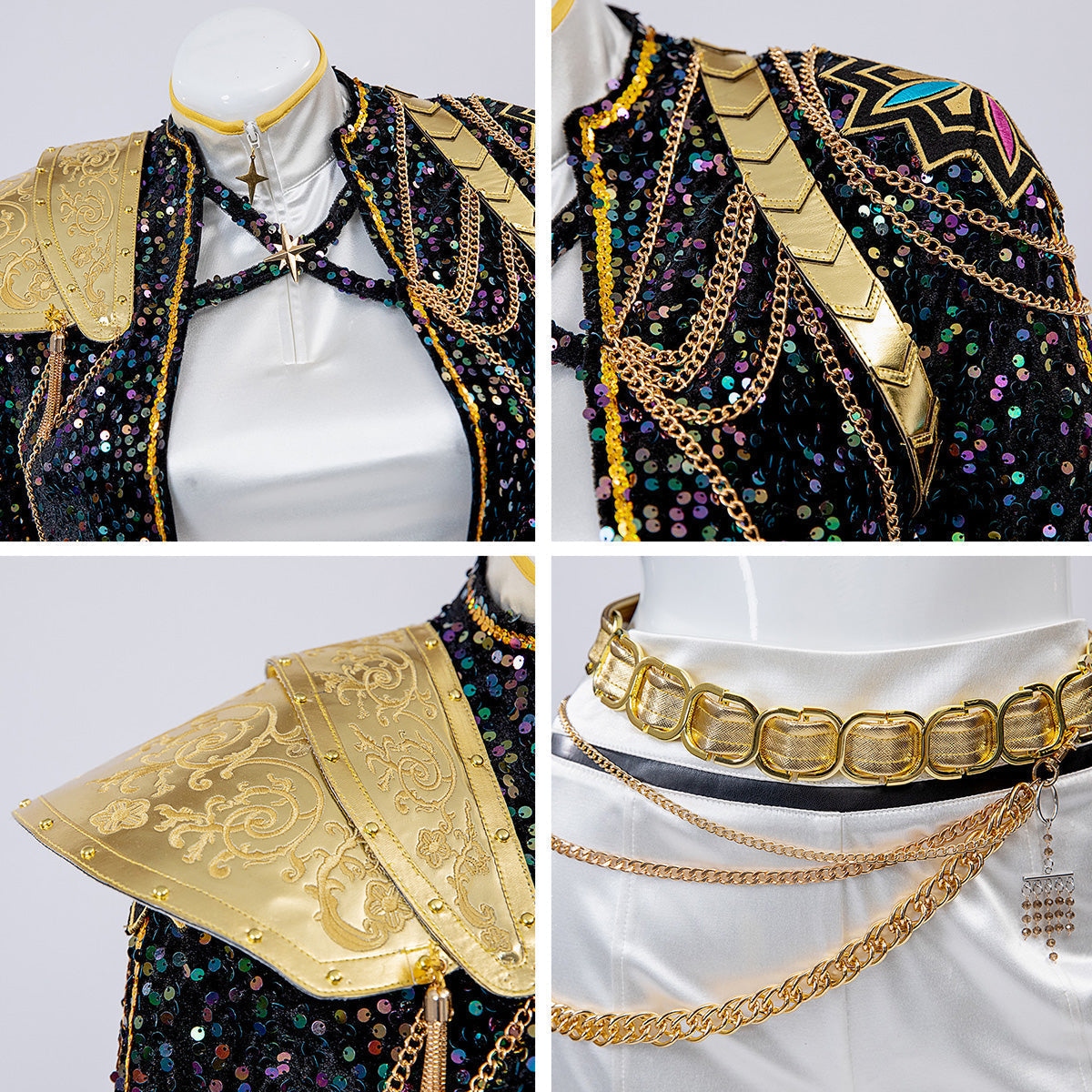 Glitzerndes Pailletten-Bühnenkostüm in Schwarz & Gold