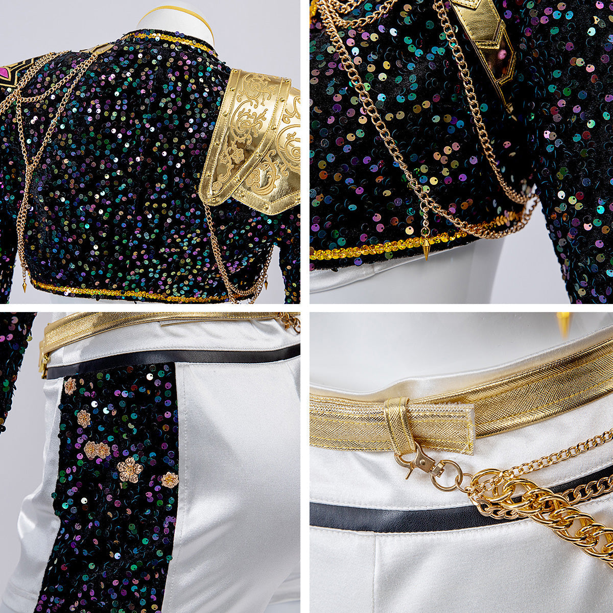 Glitzerndes Pailletten-Bühnenkostüm in Schwarz & Gold