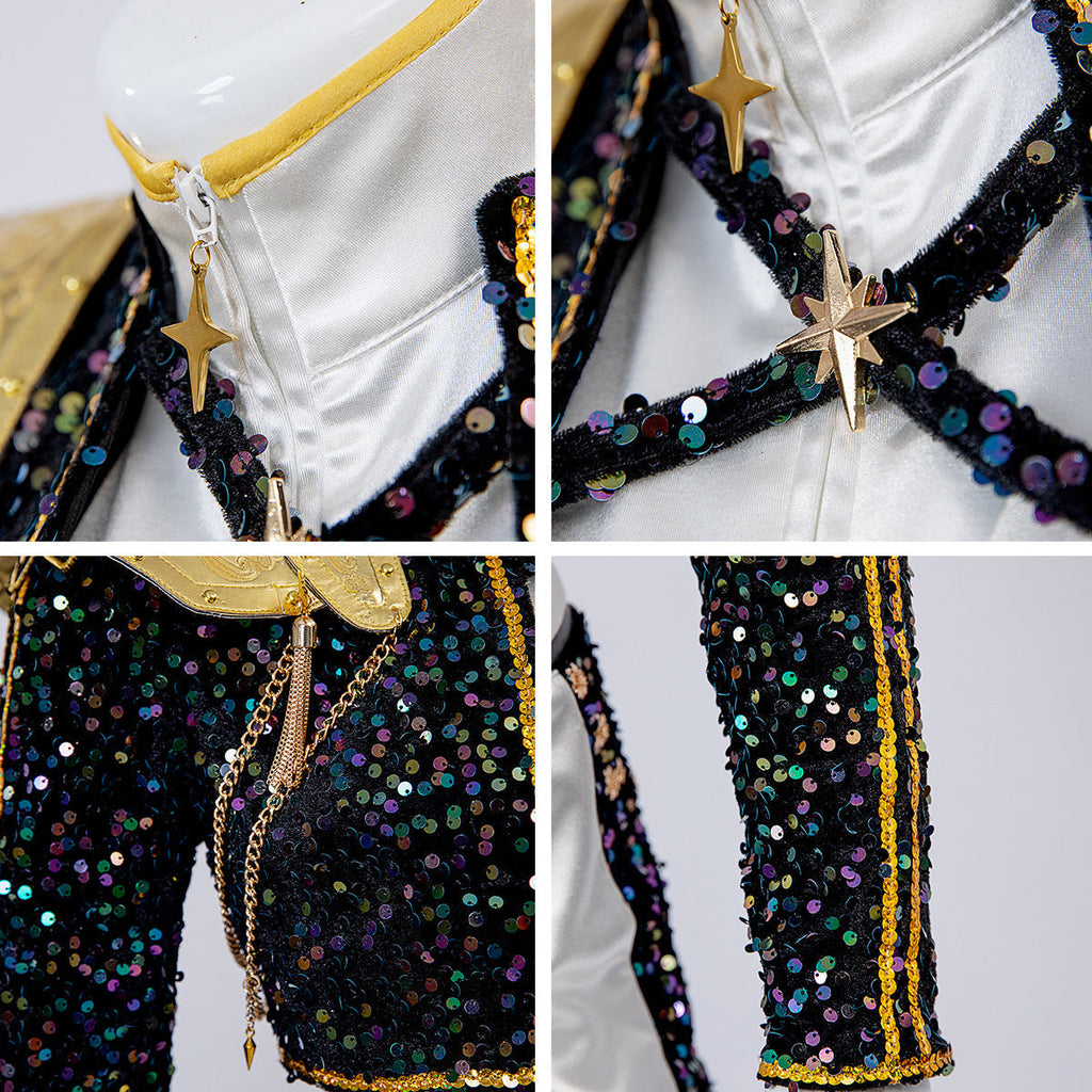 Glitzerndes Pailletten-Bühnenkostüm in Schwarz & Gold
