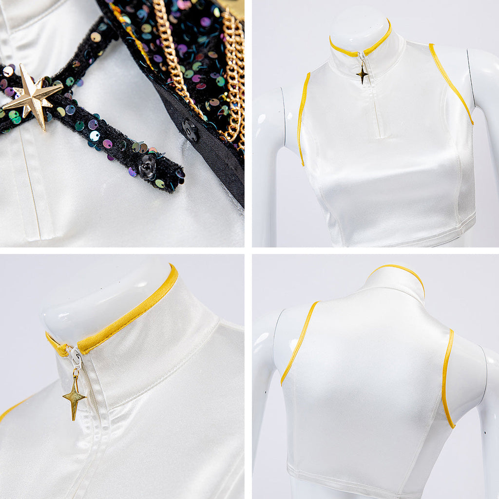 Glitzerndes Pailletten-Bühnenkostüm in Schwarz & Gold