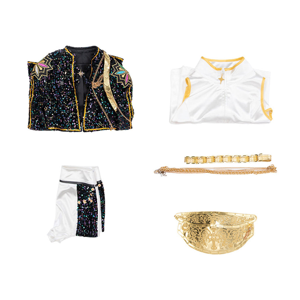 Glitzerndes Pailletten-Bühnenkostüm in Schwarz & Gold