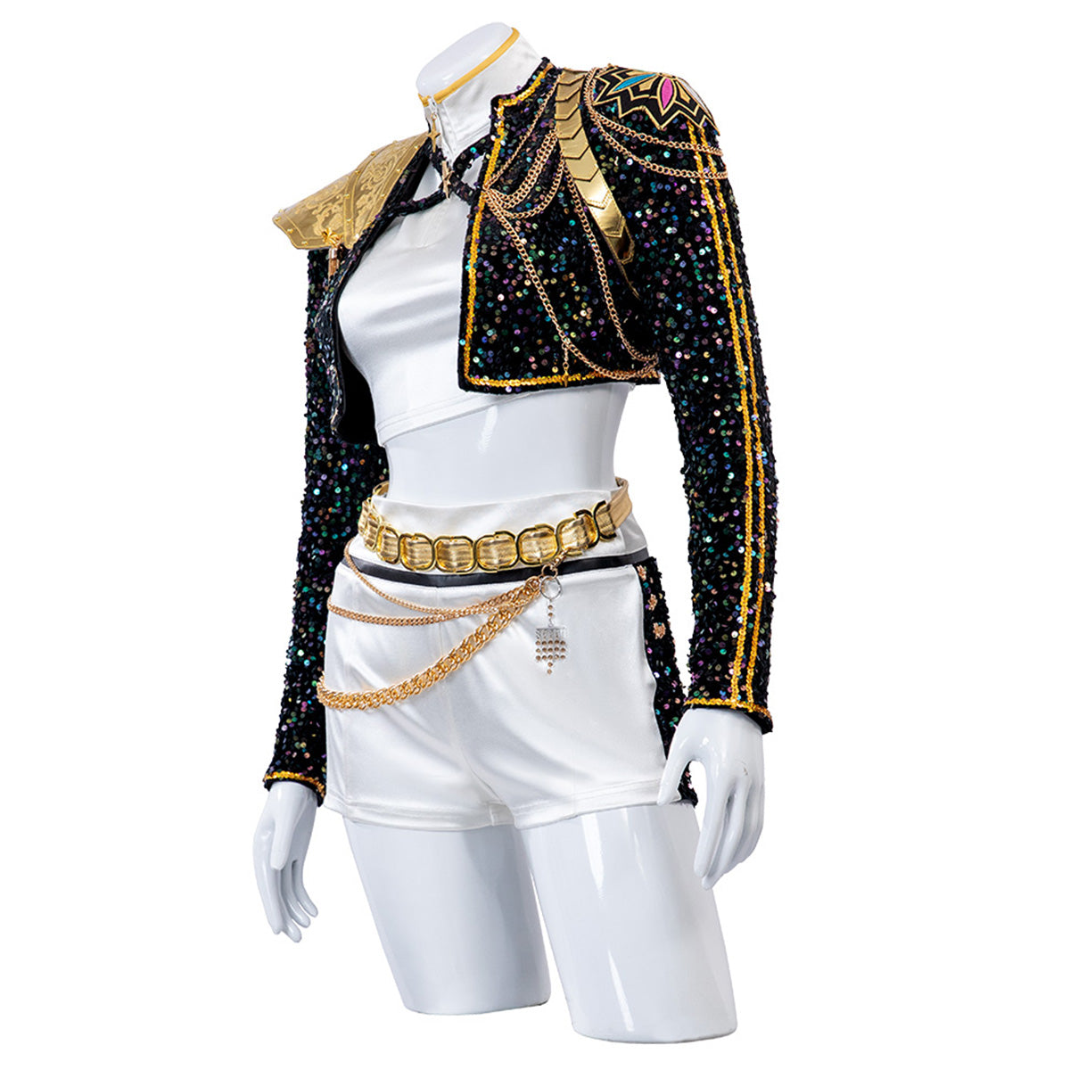 Glitzerndes Pailletten-Bühnenkostüm in Schwarz & Gold
