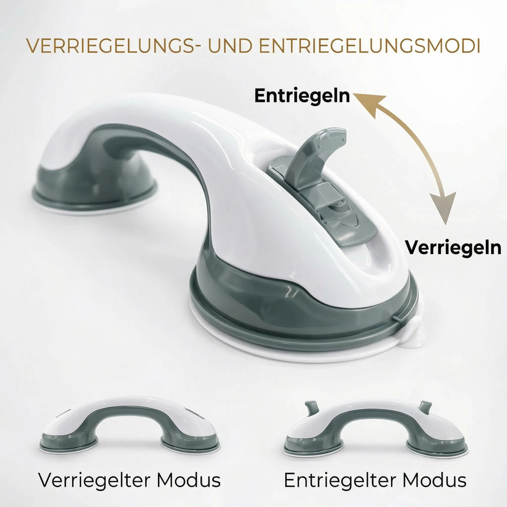 Haltegriff für Dusche, Badewanne oder WC mit Saugnapf – rutschfester Sicherheitsgriff ohne Bohren