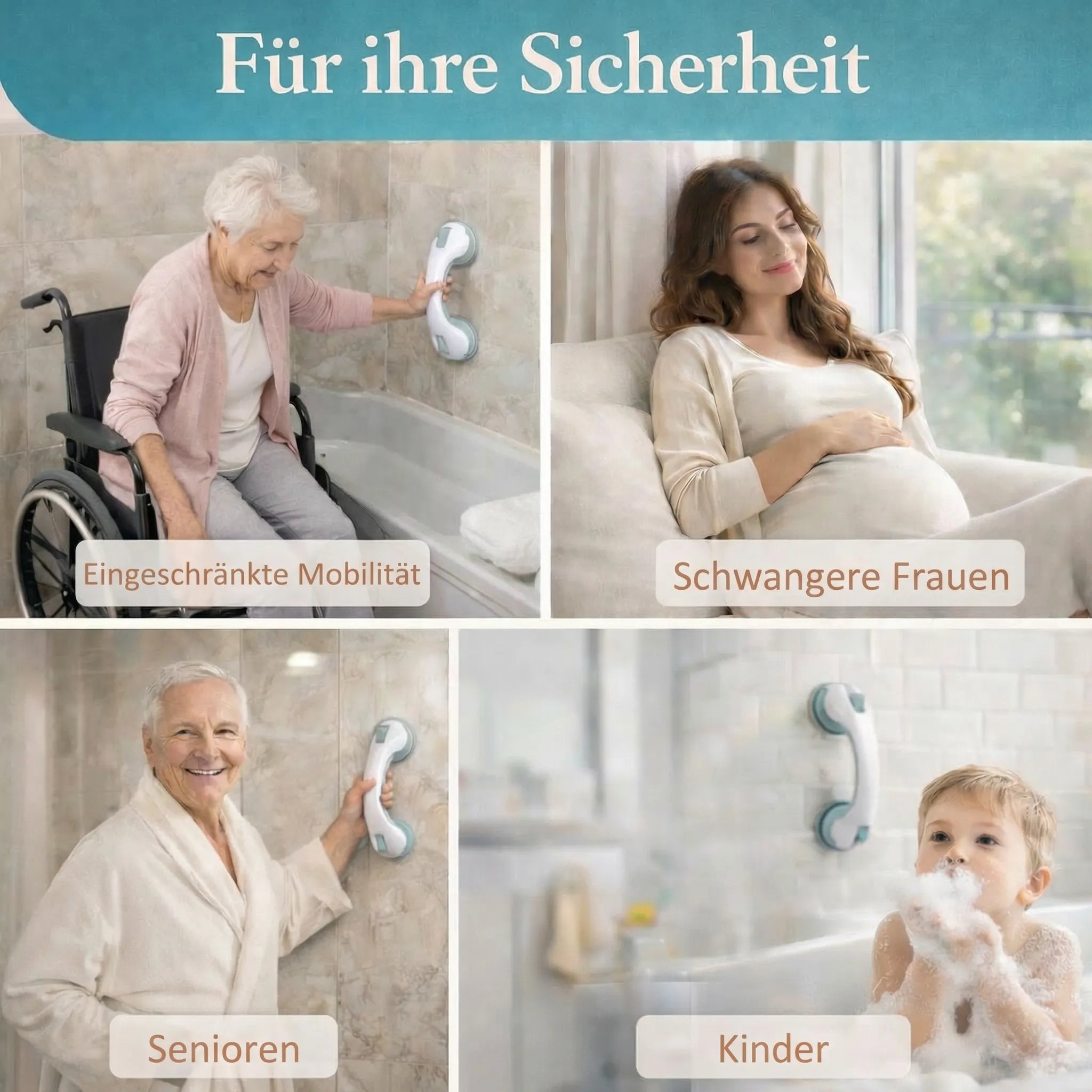 Haltegriff für Dusche, Badewanne oder WC mit Saugnapf – rutschfester Sicherheitsgriff ohne Bohren