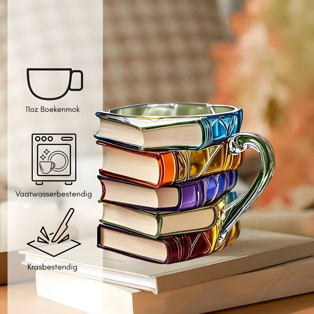 Bunter 3D-Bücher-Becher aus Kunstharz