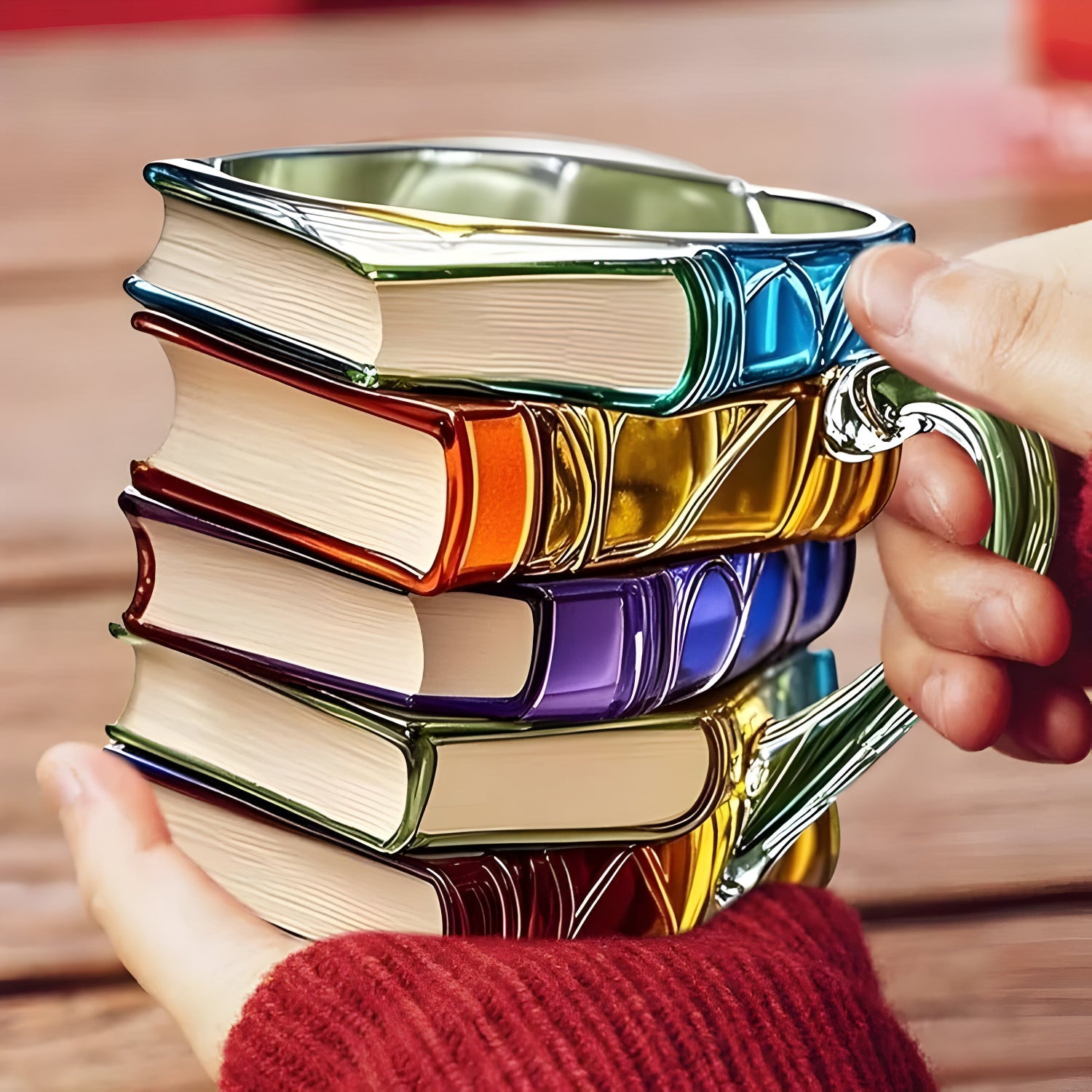 Bunter 3D-Bücher-Becher aus Kunstharz