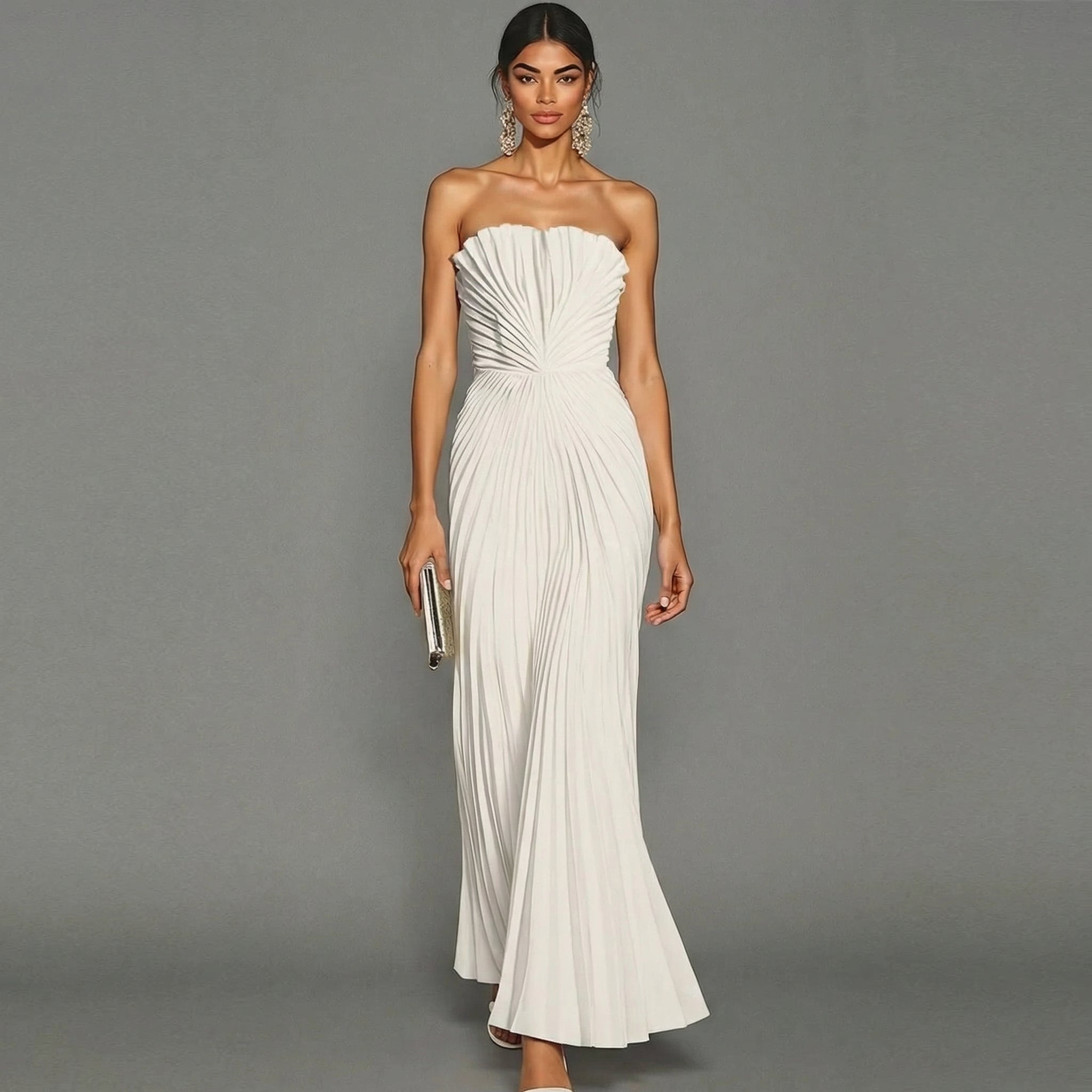 Pleated Strapless Maxi Dress for Women - Elegant & Festive