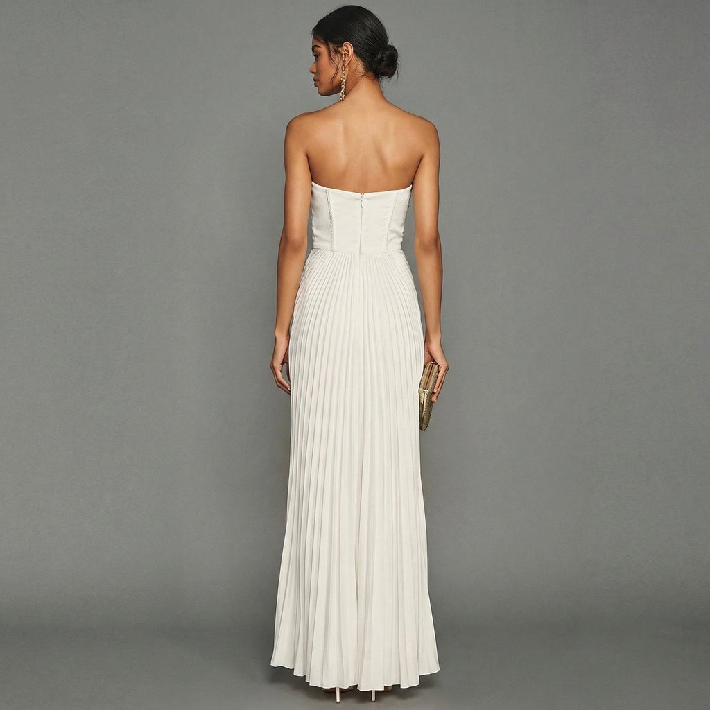 Pleated Strapless Maxi Dress for Women - Elegant & Festive