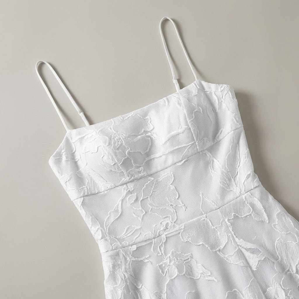Ausgestelltes Midi-Sommerkleid mit Spaghettiträgern und Knielänge