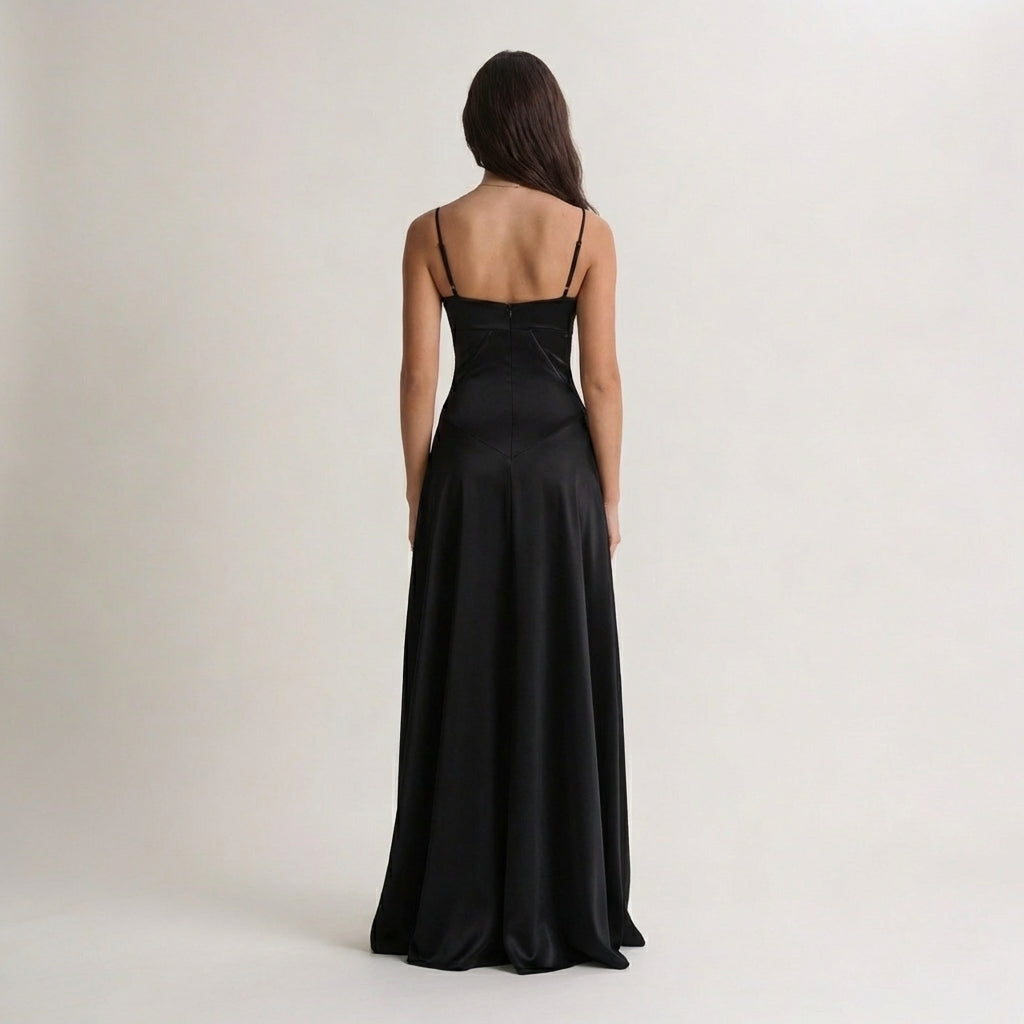 Floor-length silk satin dress